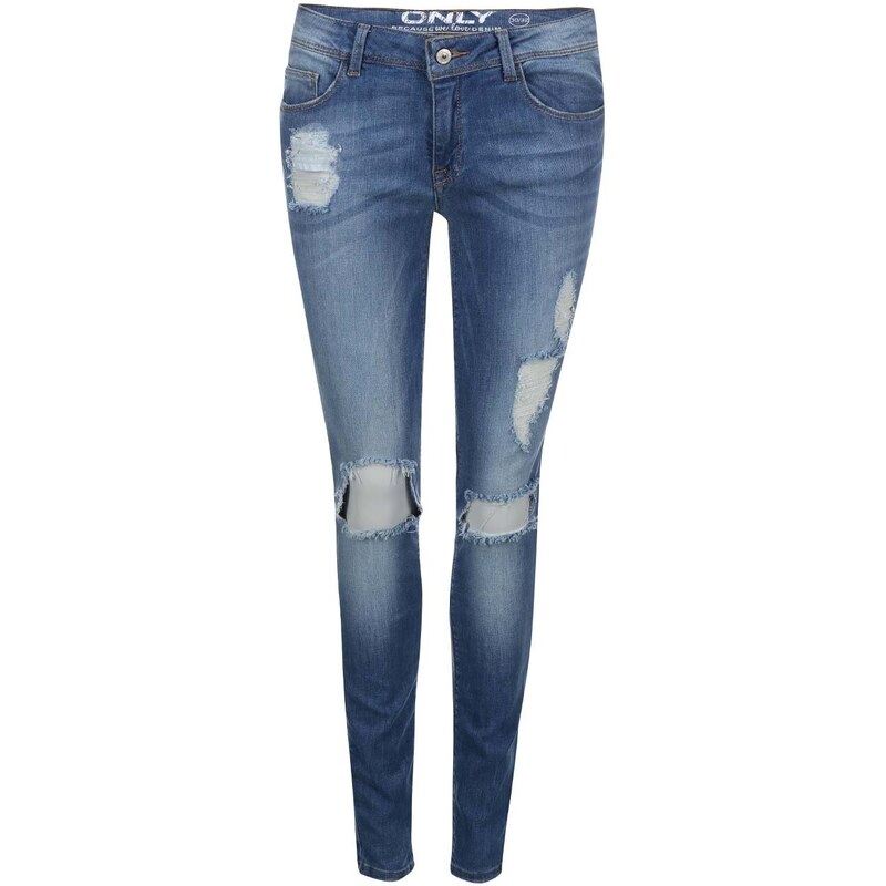 Modré skinny džíny s potrhaným efektem ONLY Coral Low