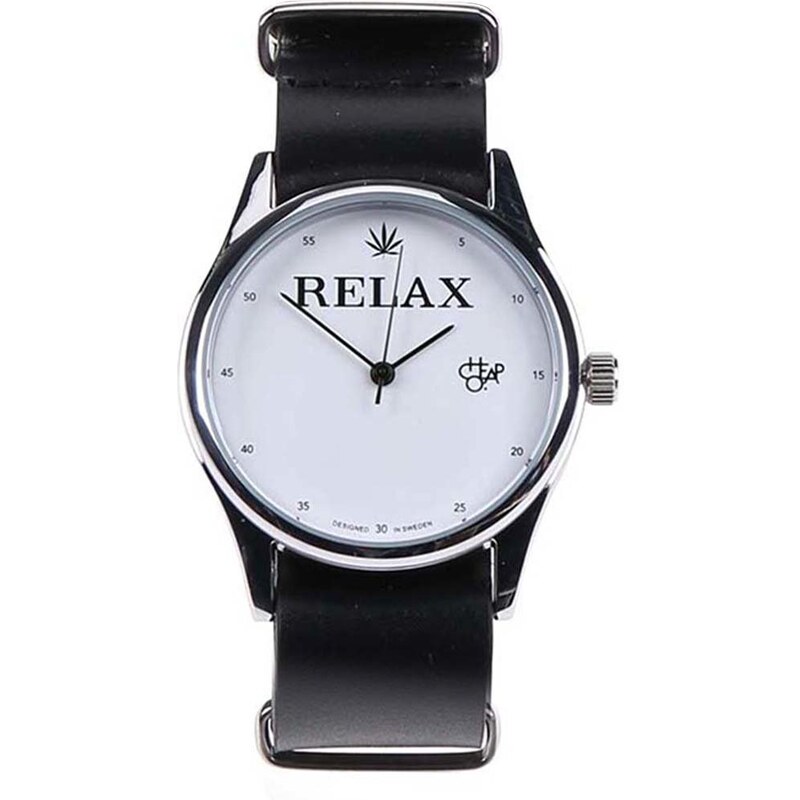 Unisex hodinky ve stříbrné barvě s černým koženým páskem CHPO Relax