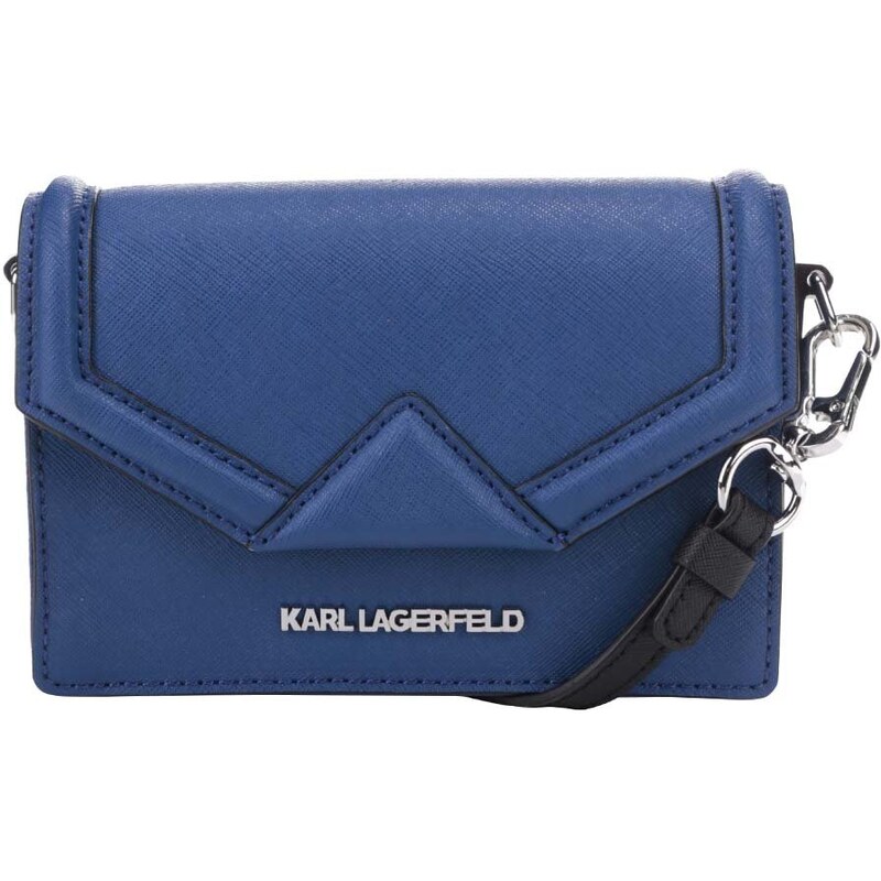 Modrá kožená malá crossbody kabelka KARL LAGERFELD