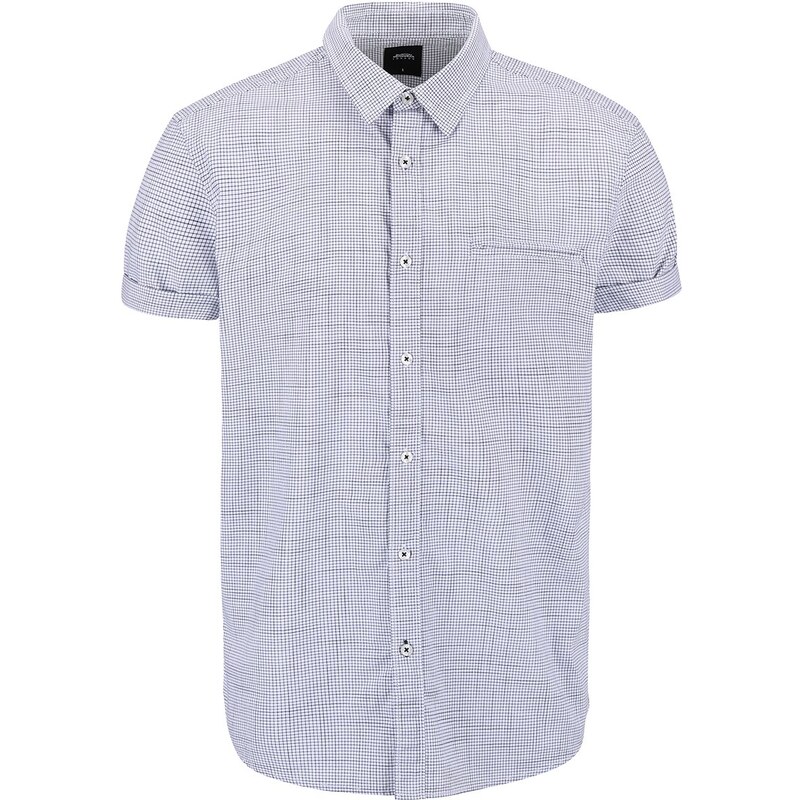Modro-krémová kostkovaná košile s krátkým rukávem Burton Menswear London