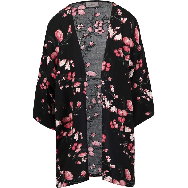 Černé květované kimono Vero Moda Super Easy