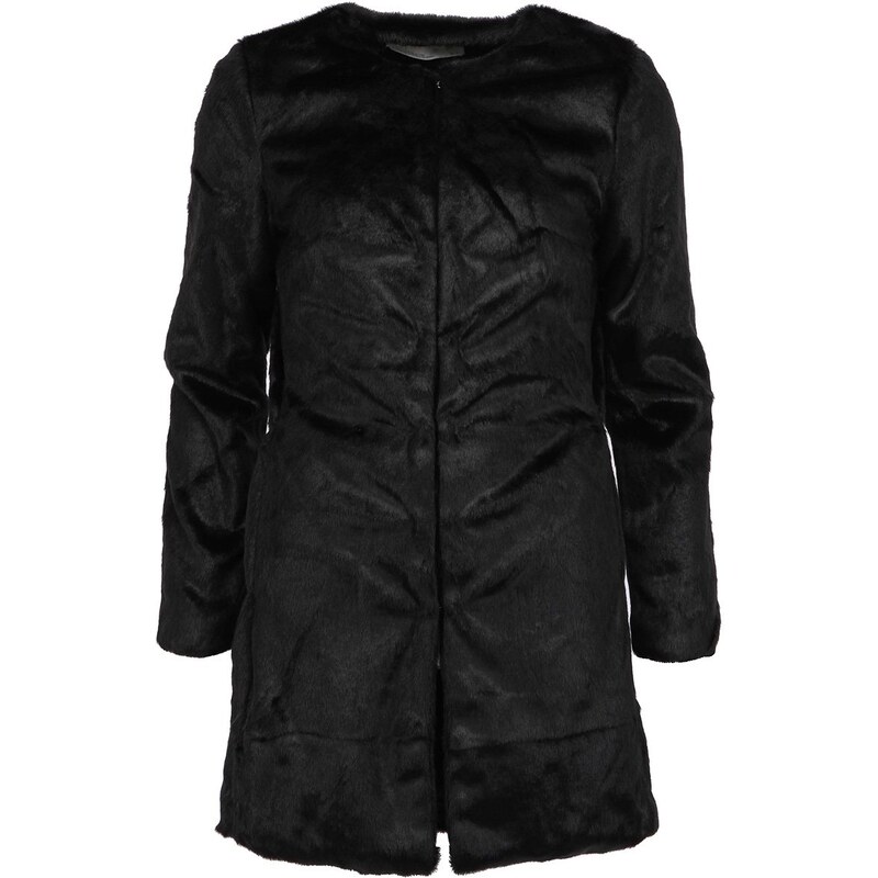 Černý kabát z umělé kožešiny YAYA