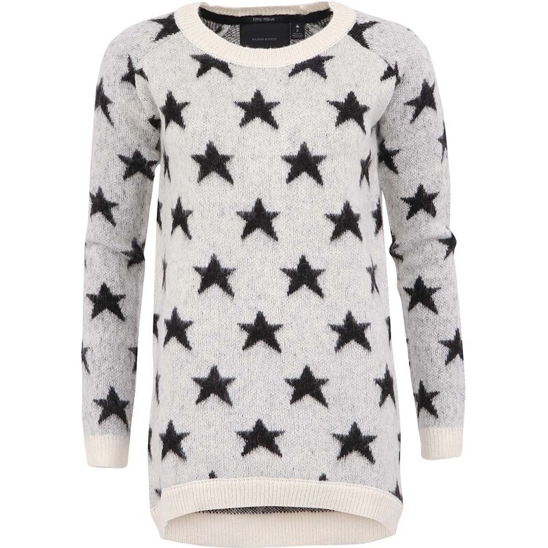 Černo-bílý mohérový svetr s hvězdami Maison Scotch