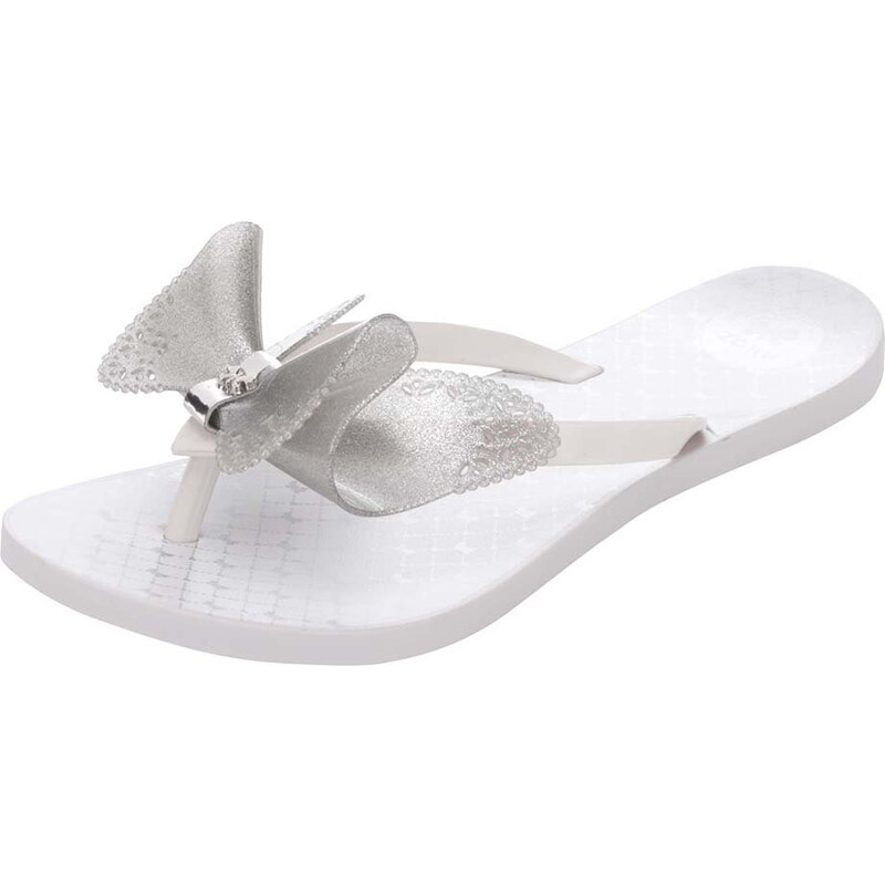 Bílé plastové žabky s mašlí ve stříbrné barvě Zaxy Fresh Butterfly