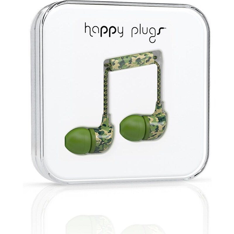 Zelená maskáčová In-Ear sluchátka Happy Plugs
