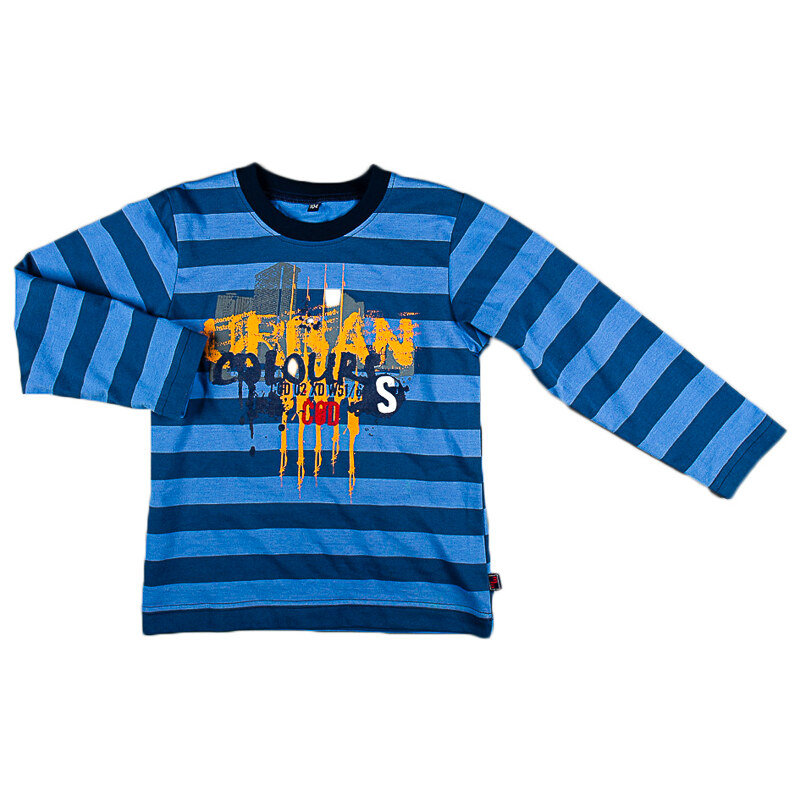 MMDadak Chlapecké pruhované tričko s nápisem - modré