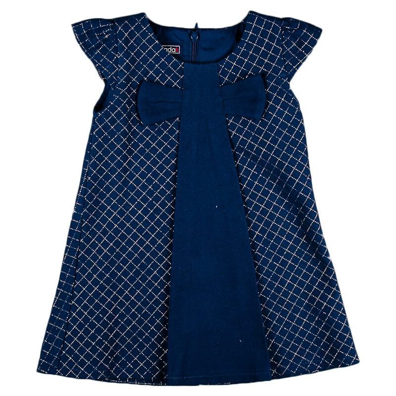 MMDadak Dívčí kárované šaty s mašlí - tmavě modré
