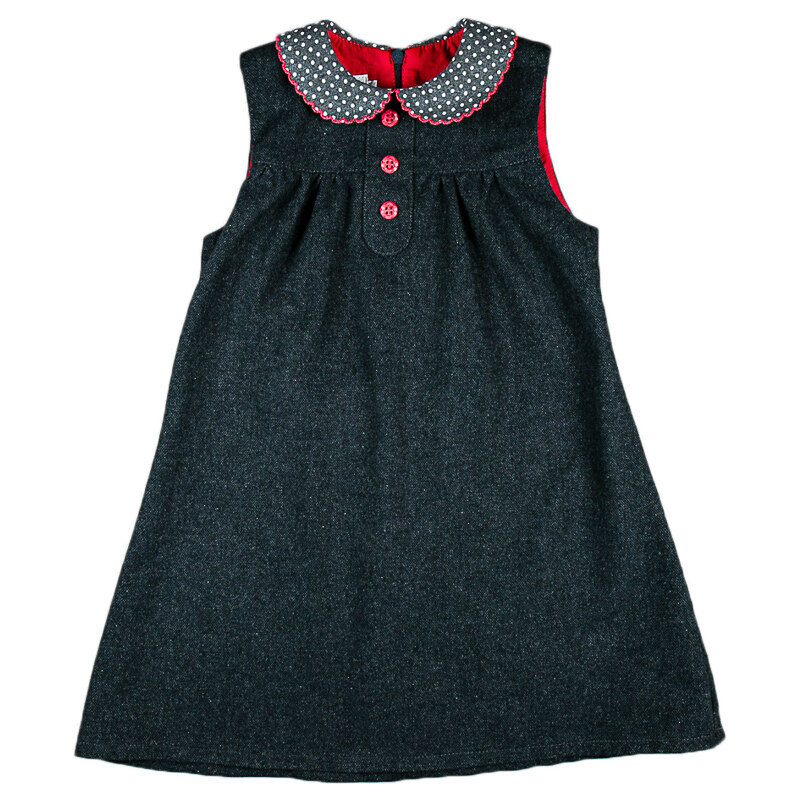 MMDadak Dívčí šaty s puntíkatým límečkem - tmavě šedé