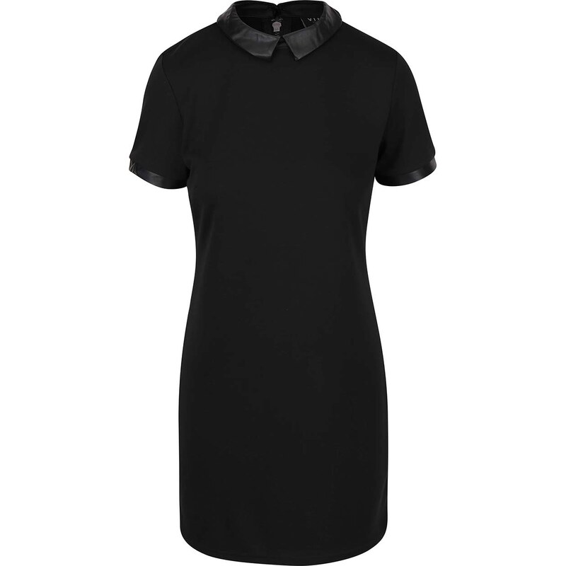 Černé šaty s koženkovým límečkem VILA Tinny