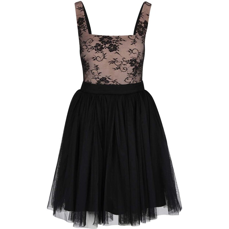 Béžovo-černé šaty s krajkovým topem Little Mistress