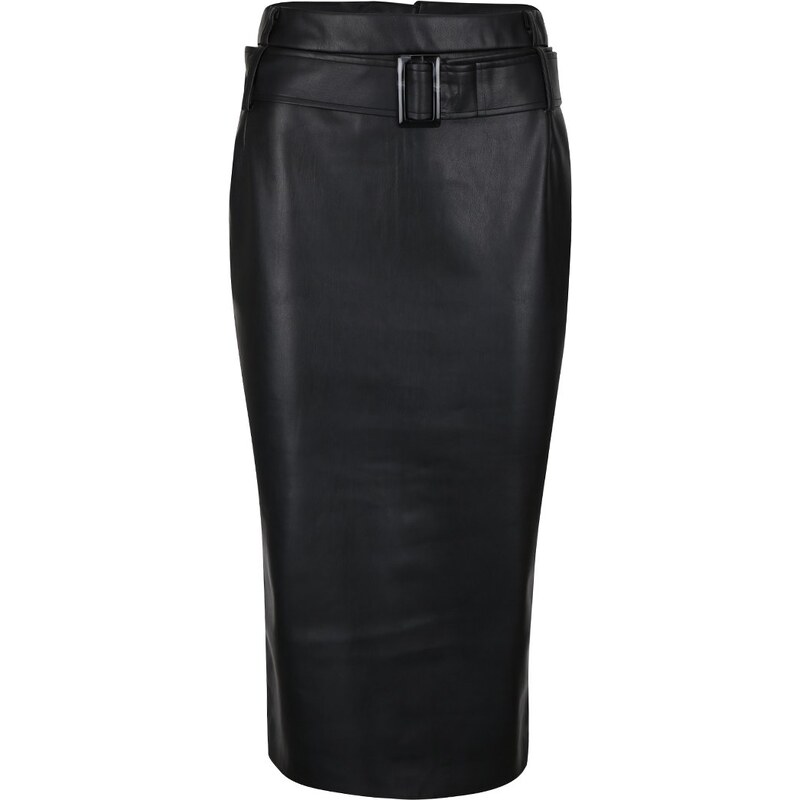 Černá koženková sukně s páskem Dorothy Perkins