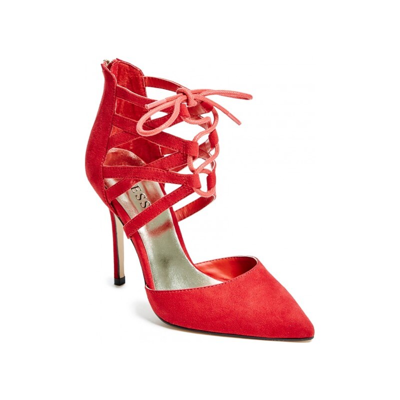 GUESS Shay Lace-Up Heels - red