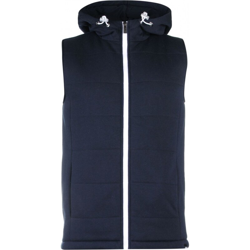 Fabric Quilted Sleevless Hoodie, navy
