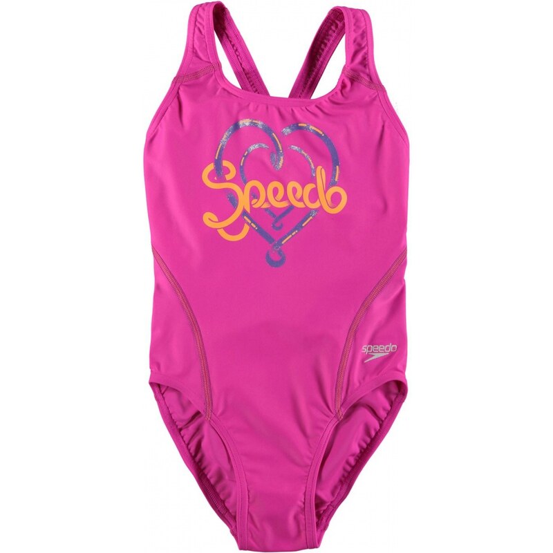 Speedo Logo Sportsback Girls Swimsuit, pink/orange