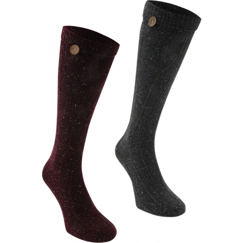 Firetrap 2 Pack Cable Knit Knee High Socks Ladies, burgundy/grey