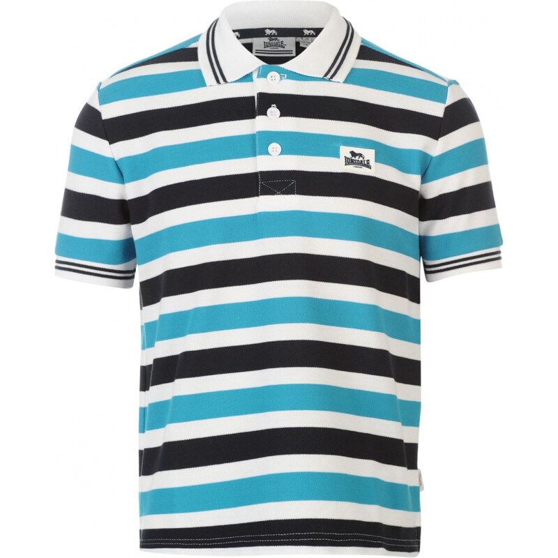 Lonsdale Block Stripe Polo Shirt Junior Boys, white/nvy/brblu