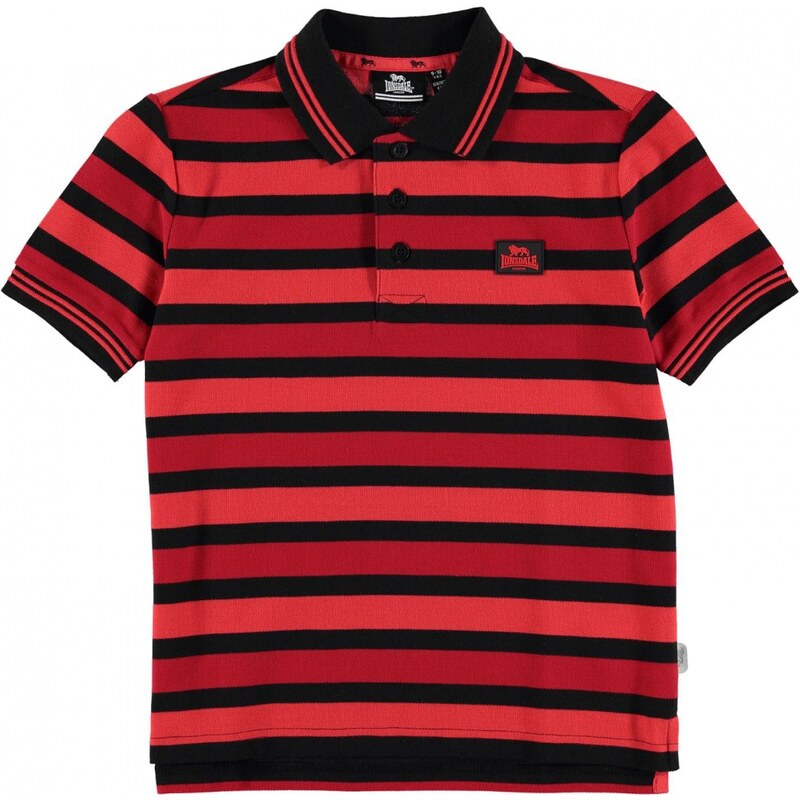 Lonsdale Block Stripe Polo Shirt Junior Boys, blk/red/brred