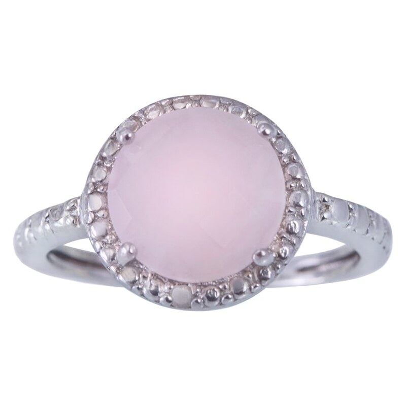 Stříbrný prsten s růženínem a diamantem KLENOTA