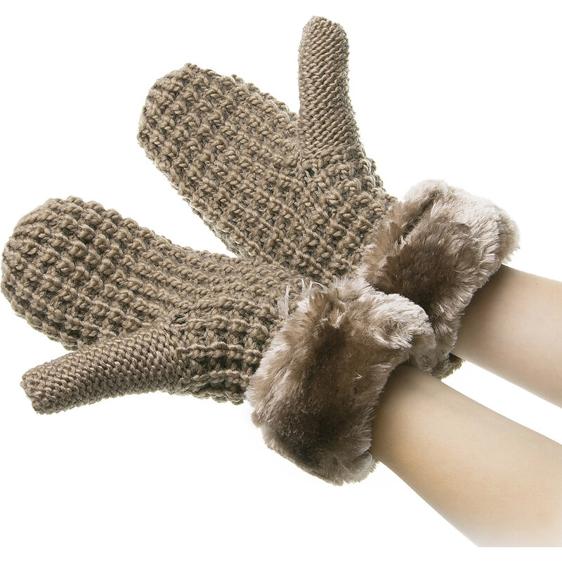 Fashion Icon Dámské pletené rukavice – palčáky s kožešinou ZR0002-0208