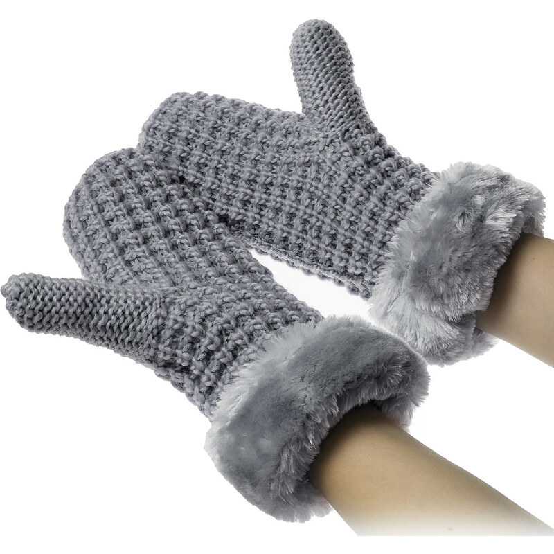 Fashion Icon Dámské pletené rukavice – palčáky s kožešinou ZR0002-0313