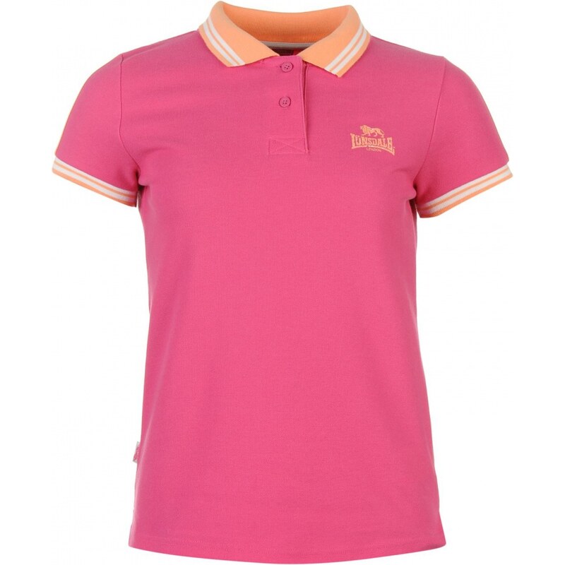 Lonsdale 2 Stripe Polo Shirt Ladies, pink/wht/coral