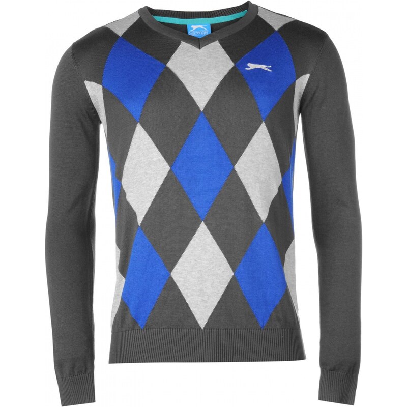 Slazenger Argyle V Neck Sweater Mens, charcoal/blue