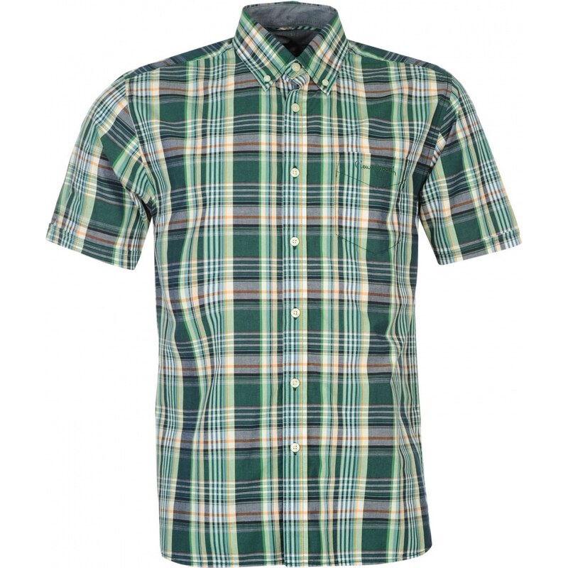 Pierre Cardin Cardin Short Sleeve Check Shirt Mens, green/orange