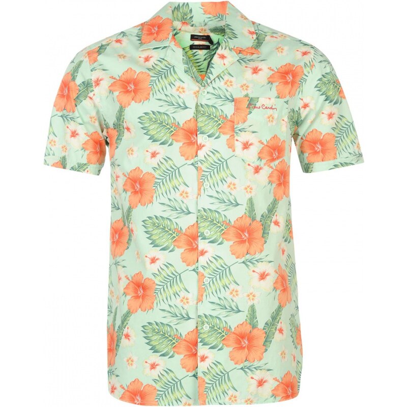 Pierre Cardin Floral Shirt Mens, mint/coral