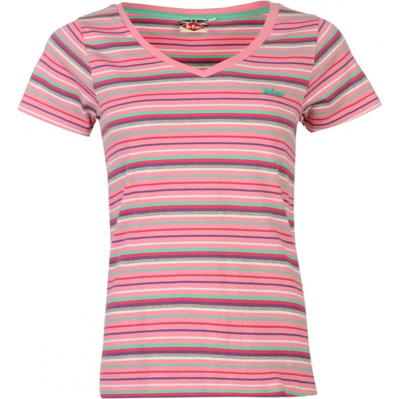Lee Cooper Yarn Dye V Neck Tshirt Womens, pink/turq/pur