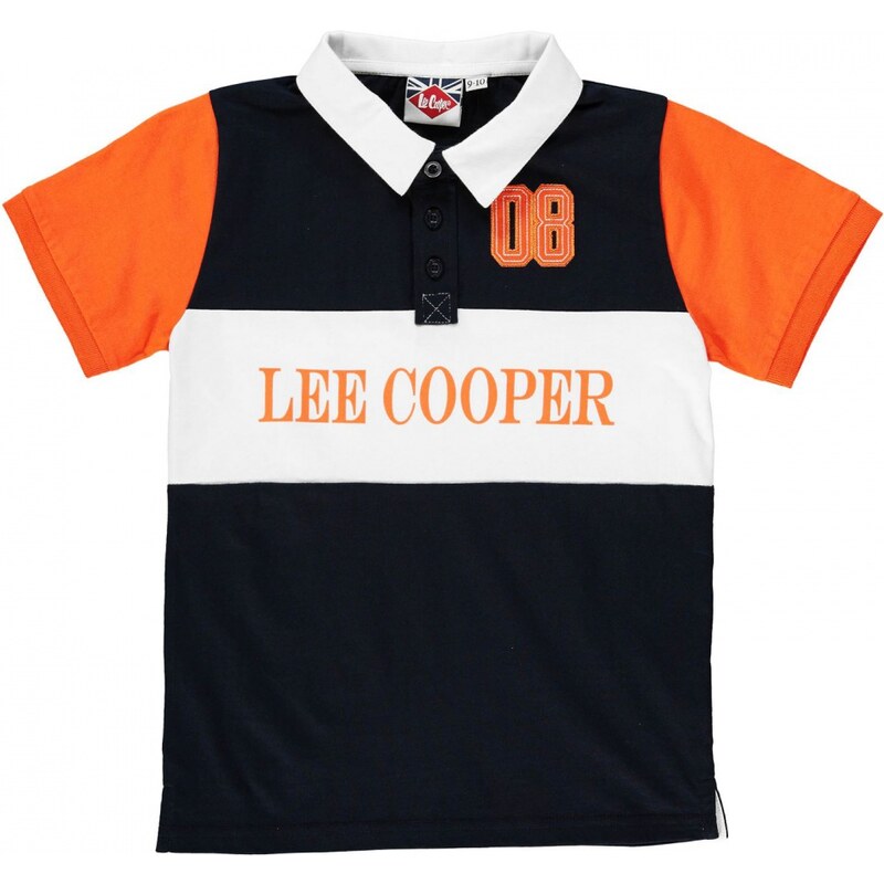 Lee Cooper Short Sleeve Rugby Top Junior Boys, navy/wht/orange