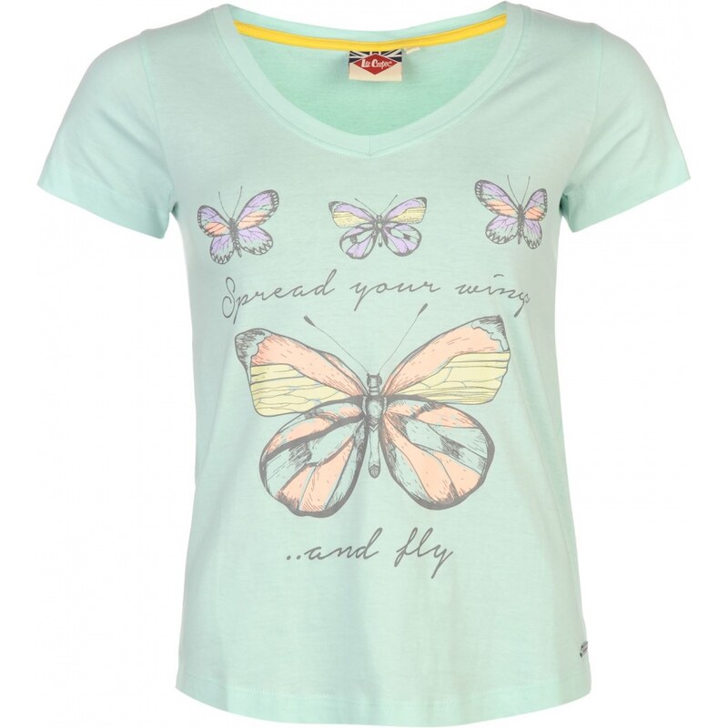 Lee Cooper Butterfly V Neck T Shirt Ladies, aqua