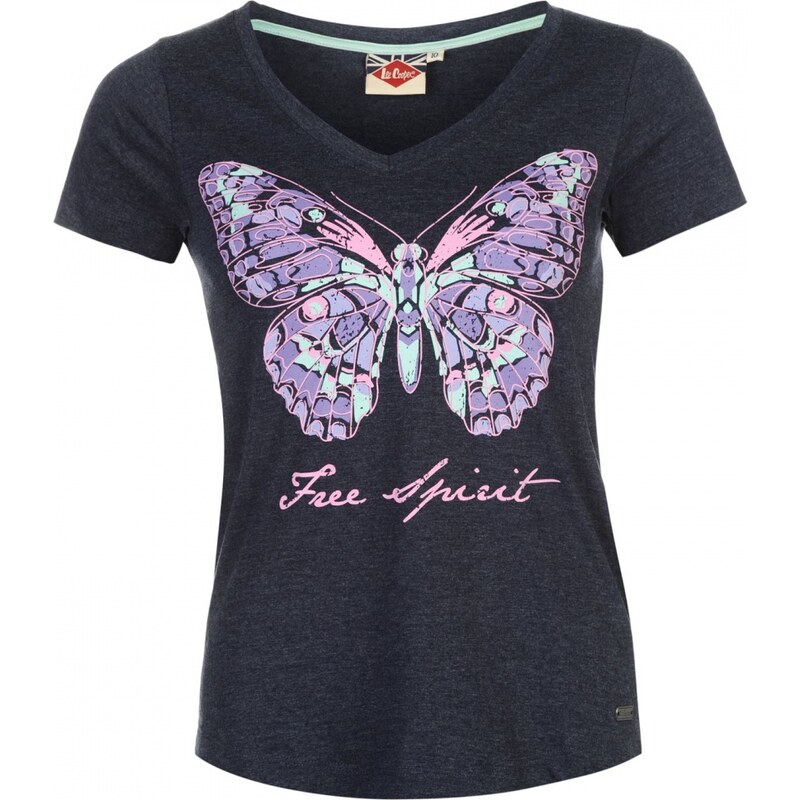 Lee Cooper Butterfly V Neck T Shirt Ladies, denim marl