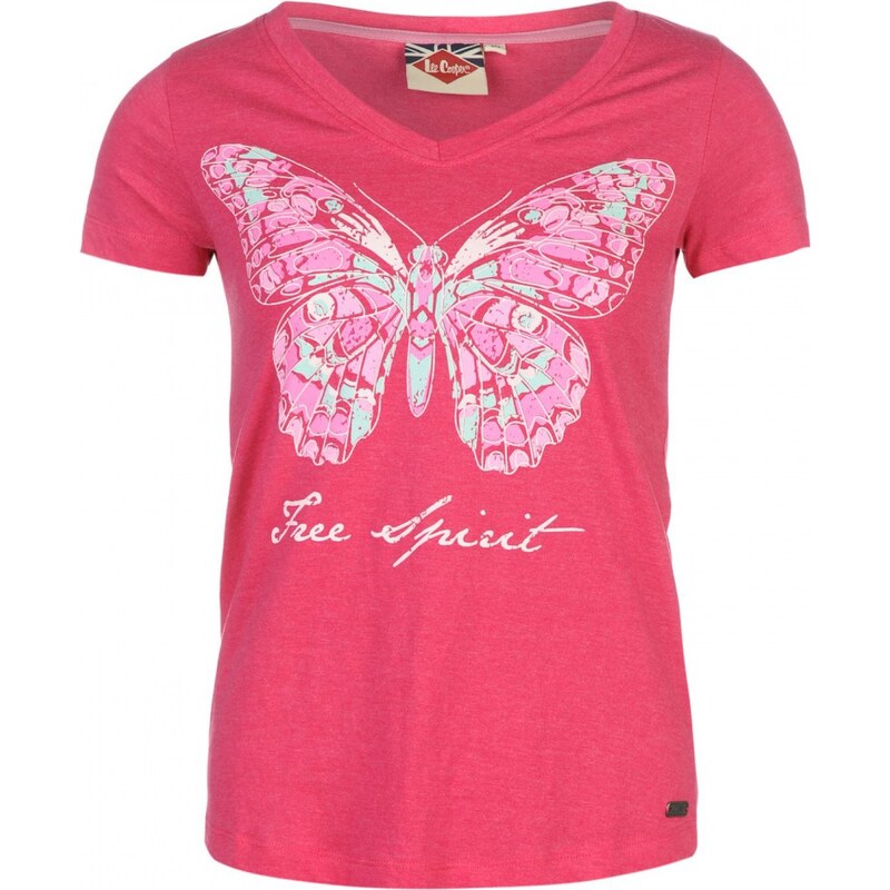 Lee Cooper Butterfly V Neck T Shirt Ladies, pink