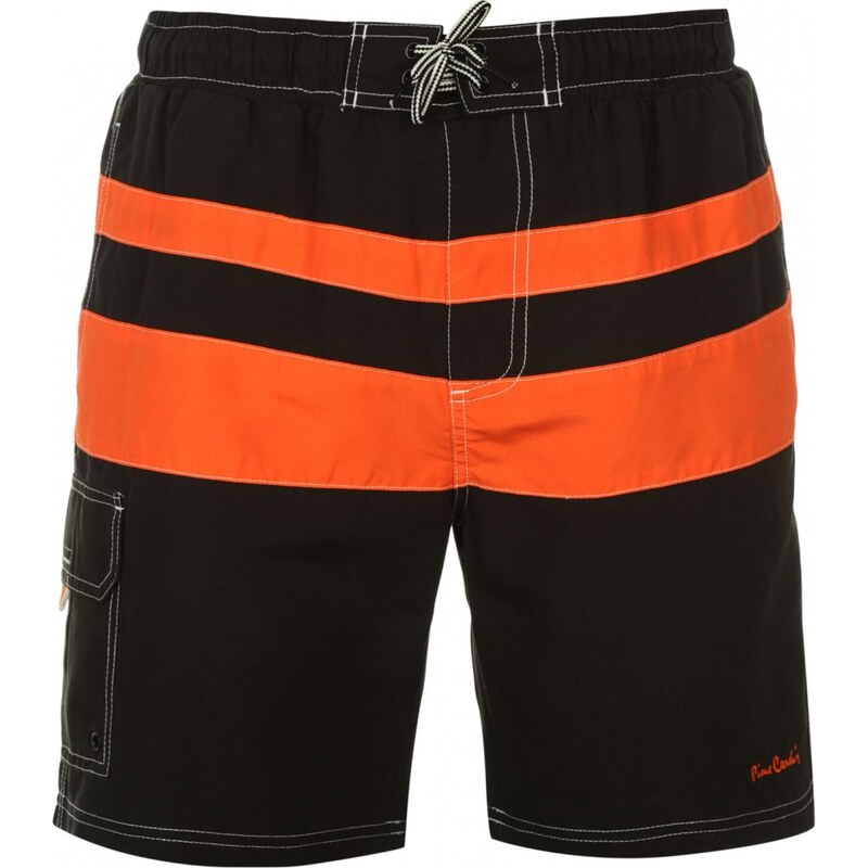 Pierre Cardin Pocket Colour and Stripe Swim Shorts Mens, black/orange