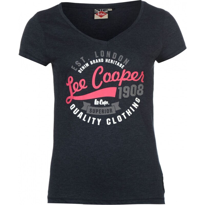 Lee Cooper Graphic V Neck T Shirt Ladies, navy marl