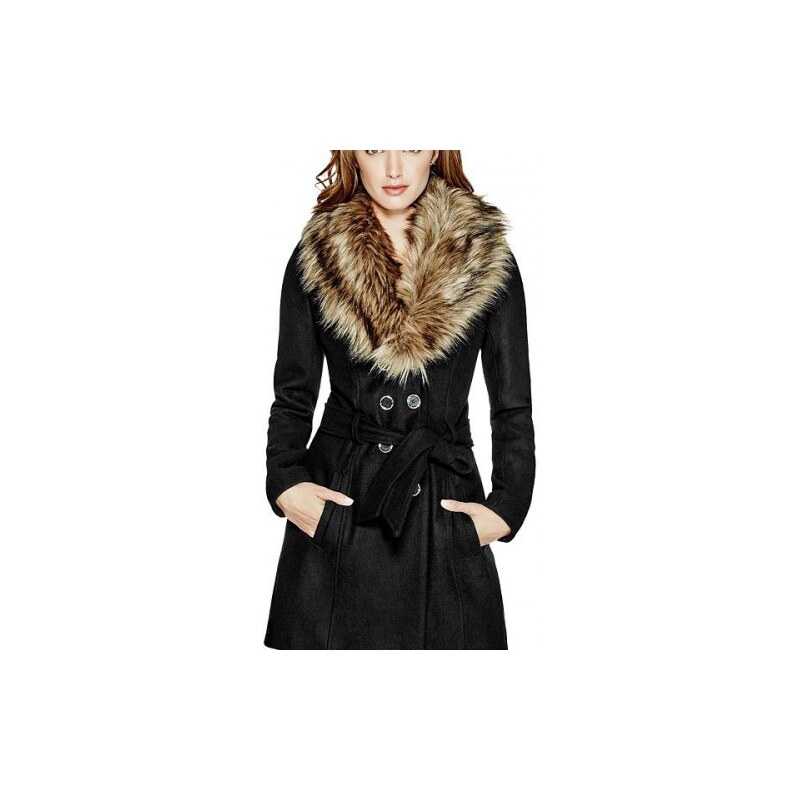 Kabát Guess Alina Double-Breasted Coat černý