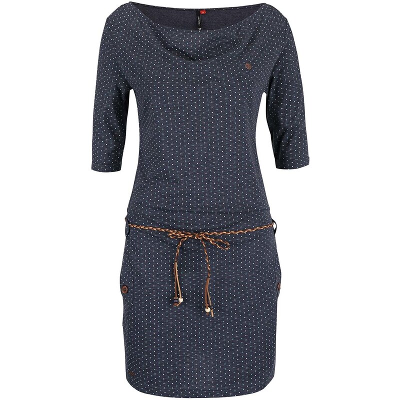 Modro-šedé puntíkované šaty s páskem Ragwear Tanya Dots