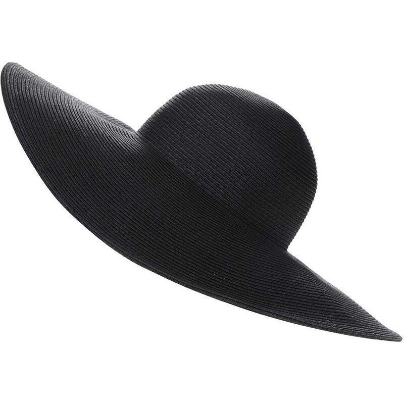 Černý slaměný klobouk s širokou krempou Pieces Benita