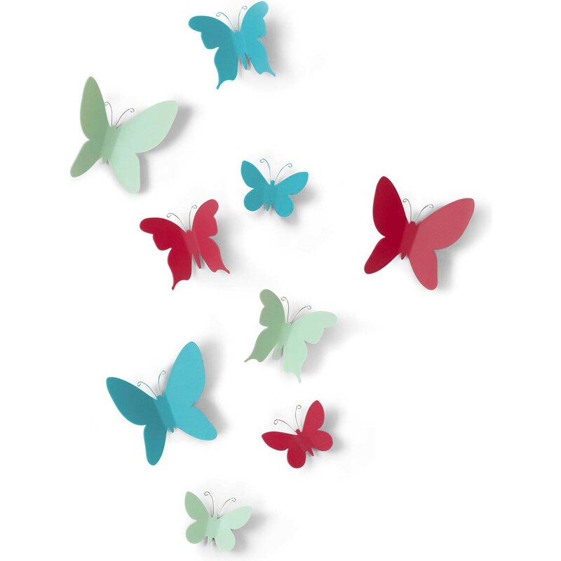 Sada devíti modro-červených motýlků na zeď Umbra Mariposa