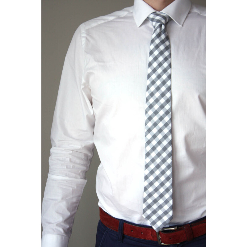 Klukovna Šedobílá károvaná kravata