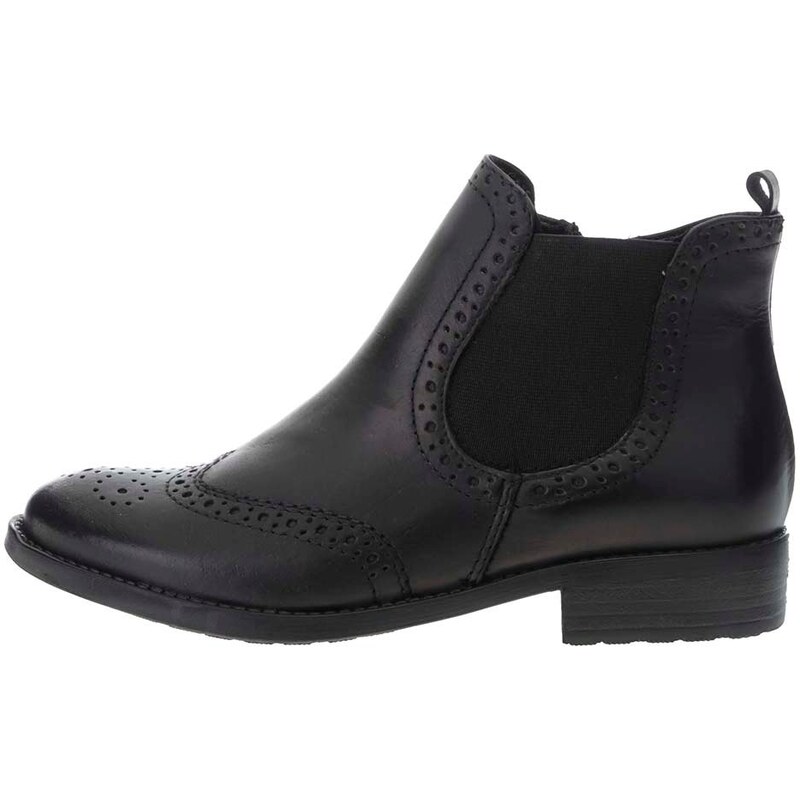 Černé kožené kotníkové brogue boty Tamaris