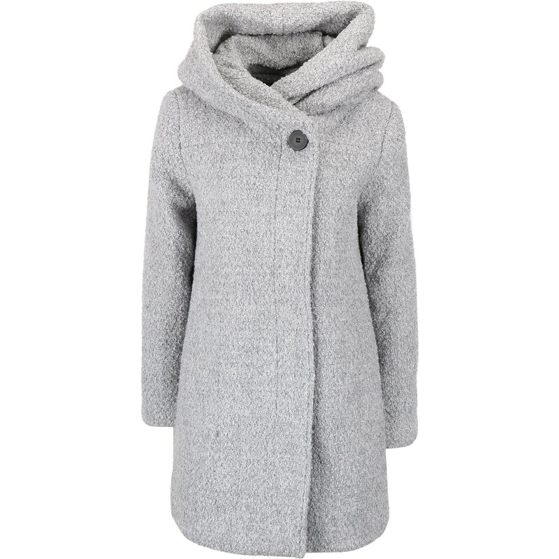 Světle šedý žíhaný zimní kabát s velkou kapucou VILA Cama