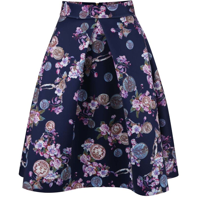 Tmavomodrá sukně s květinovým vzorem Closet