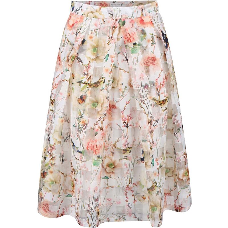 Krémová sukně s květy a ptáčky Apricot