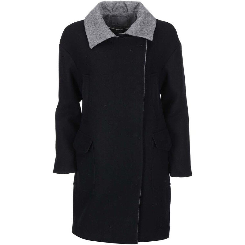 Černý kabát s šedým límečkem Vero Moda Malene