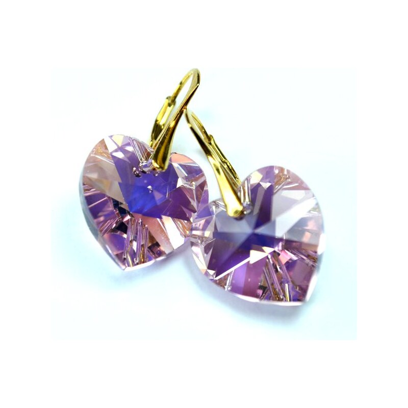 Šperky LAFIRA Style Pozlacené stříbrné náušnice srdce Violet AB - 14 mm