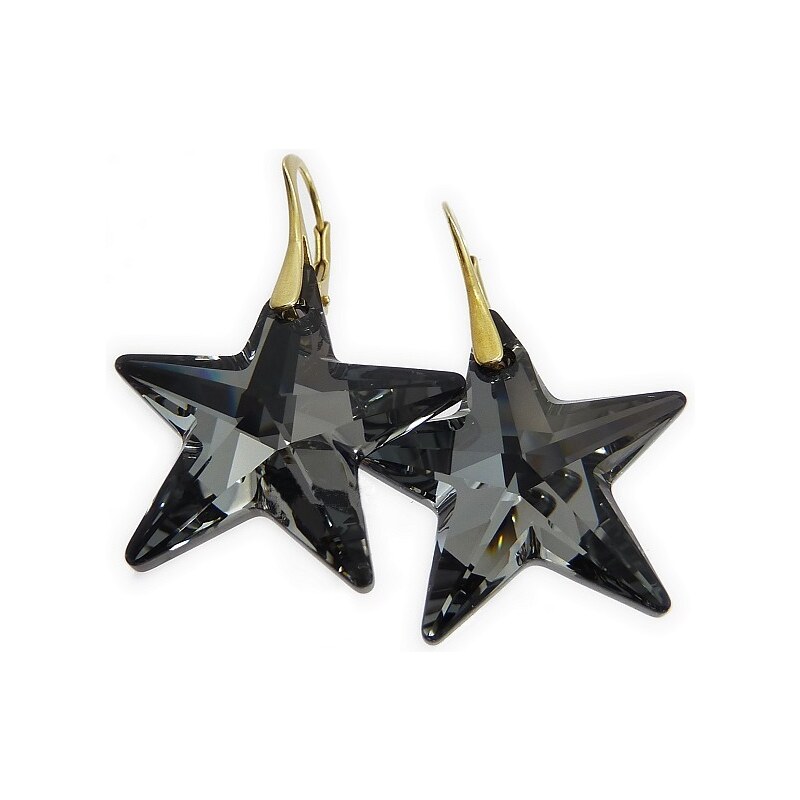 Šperky LAFIRA Style Pozlacené stříbrné náušnice černé hvězdy - 28 mm