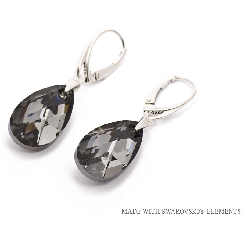Šperky LAFIRA Style Stříbrné visací náušnice Pear Silver Night Swarovski Elements 702