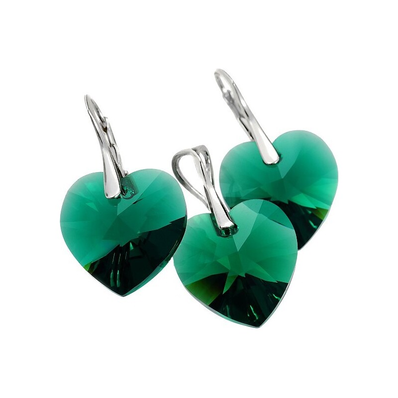 Šperky LAFIRA Style Stříbrná sada srdce Swarovski Elements Emerald 728