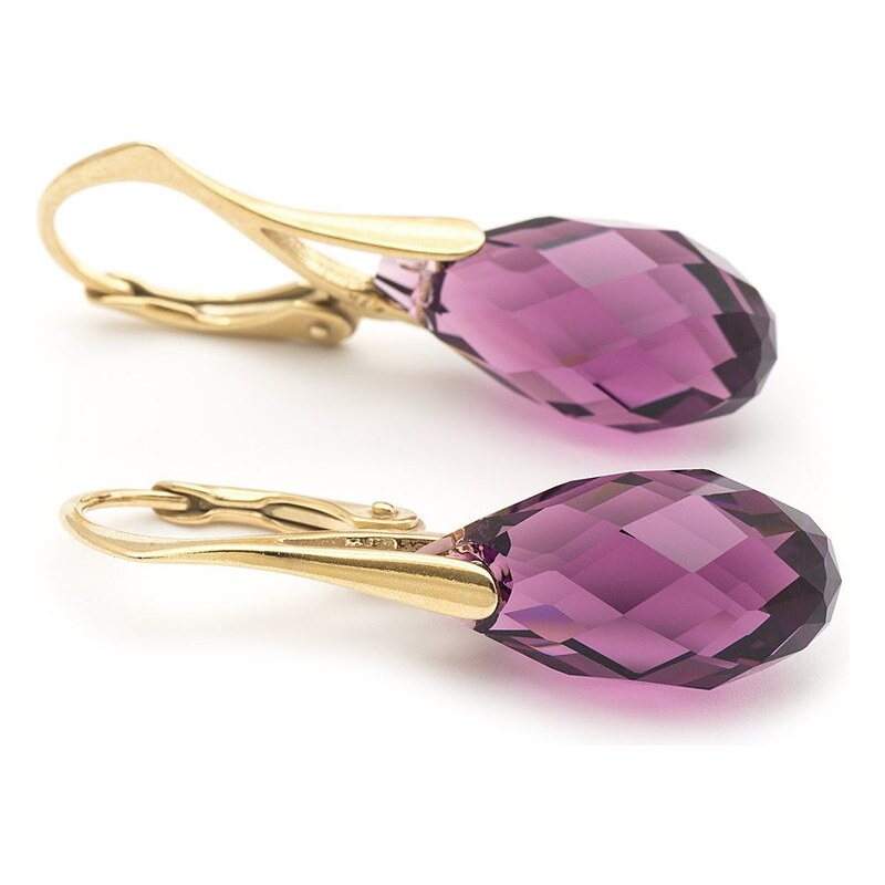 Šperky LAFIRA Style Pozlacené stříbrné náušnice Briolette Amethyst